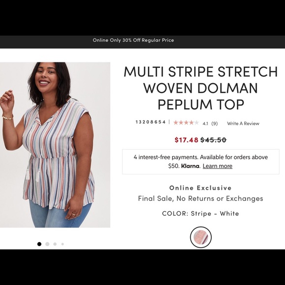 Torrid Multi Striped Woven Dolman Peplum Top - Picture 8 of 9